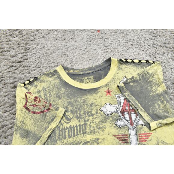 Y2K Affliction Men's Yellow Cotton T-Shirt Size L Made in USA Short Sleeve - Picture 6 of 7